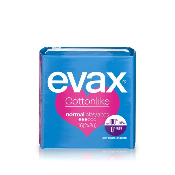EVAX Cottonlike Normal com Abas - Pensos Higiénicos - 16(2x8 unid)
