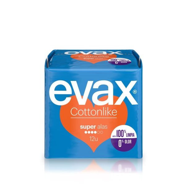 EVAX Cottonlike Super com Abas - Pensos Higiénicos - 12 unid