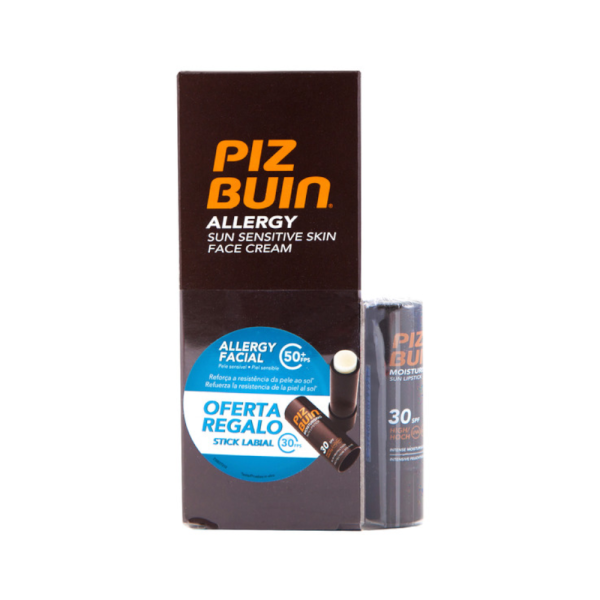 Piz Buin Allergy SPF 50+ Creme Facial Pele Sensível ao Sol 50ml + Oferta Stick Labial SPF 30